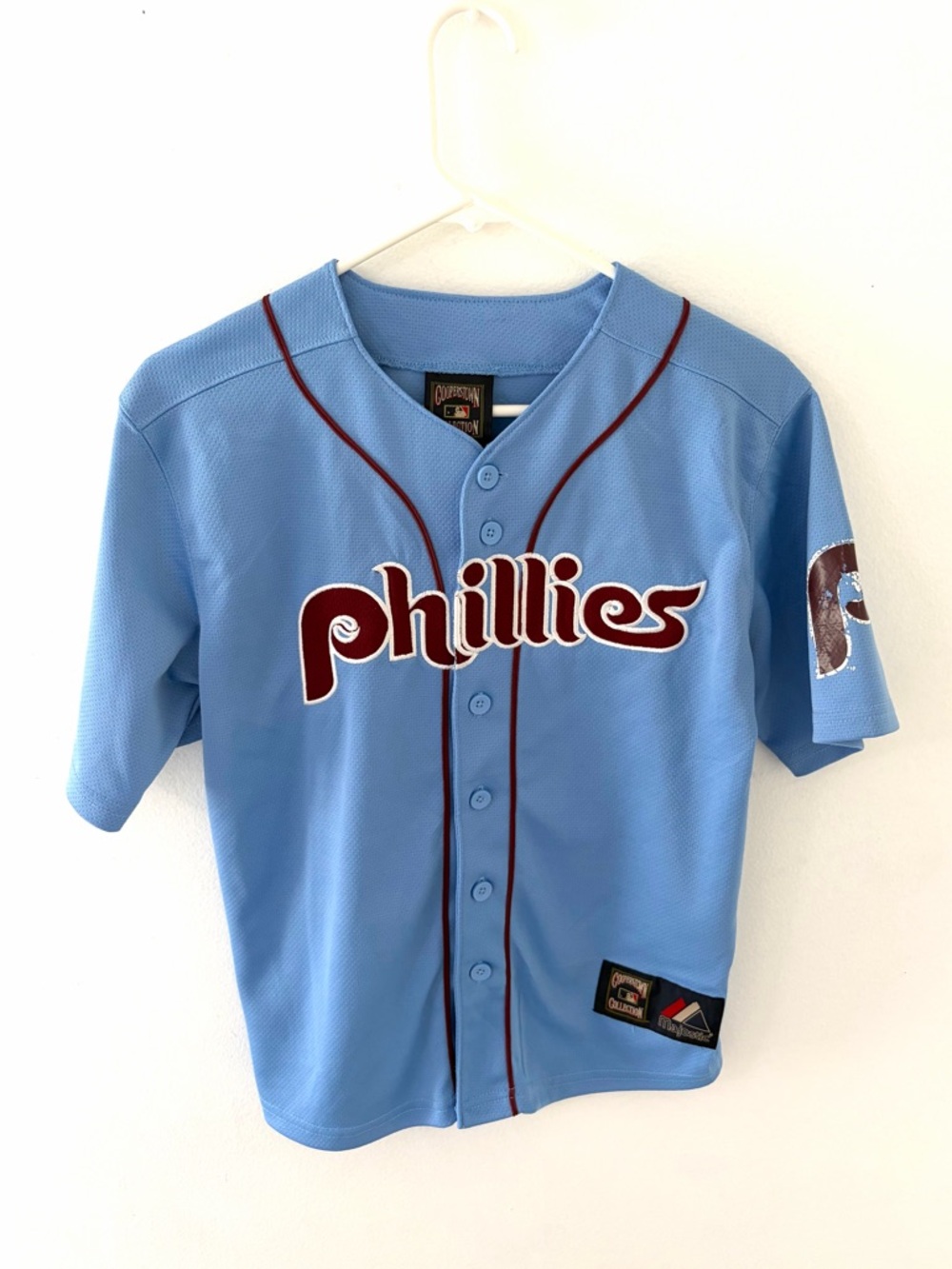 Vintage Majestic Philadelphia Phillies Chase Utley Baseball Jersey, Size: Large